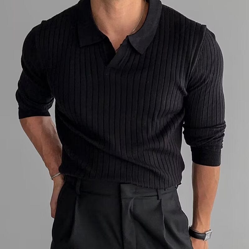 Ribbed V-Neck Polo
