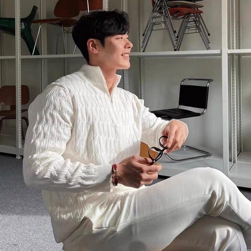 Textured Knit Half Zip Sweater