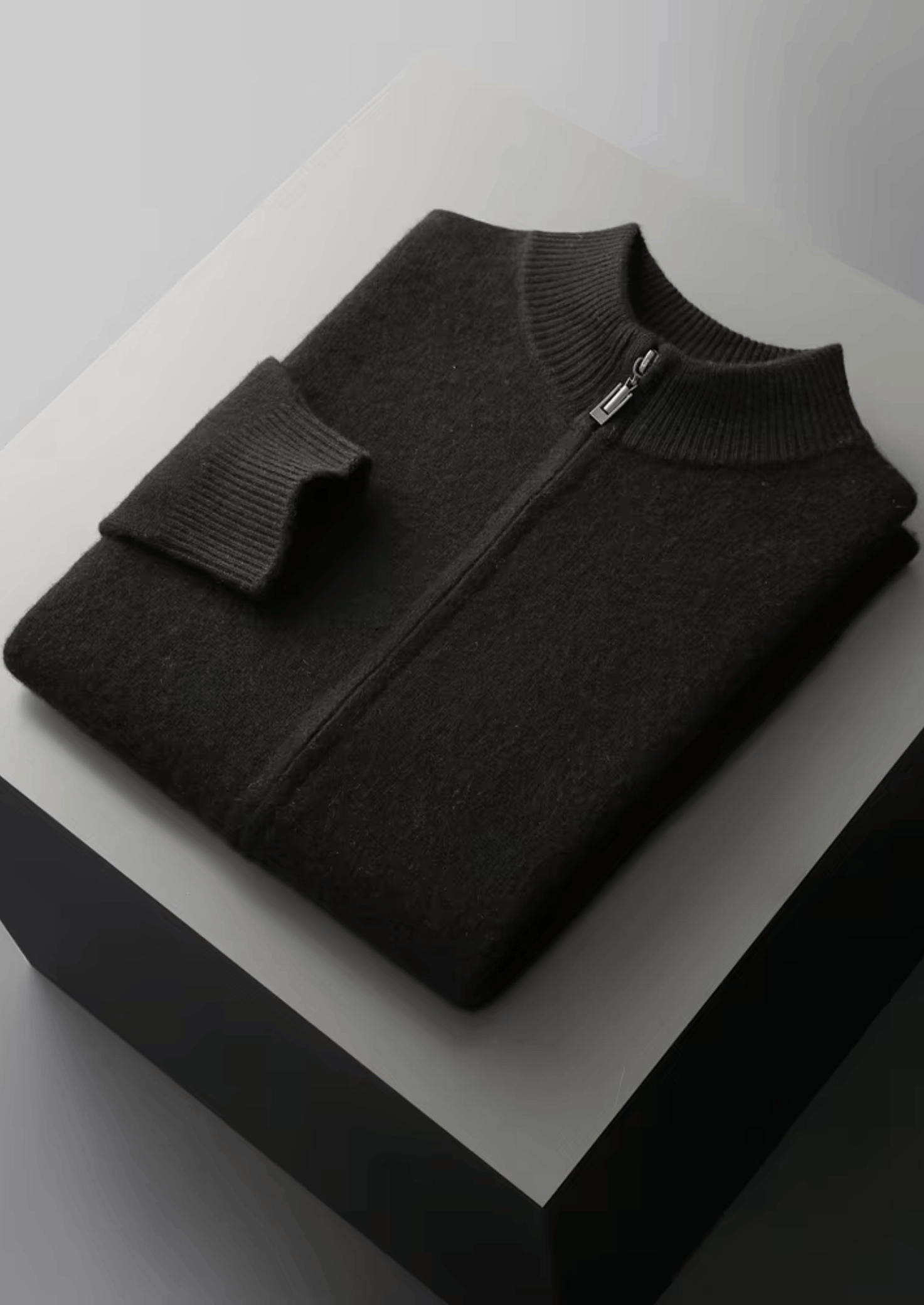 PURE EXTRA-FINE MERINO WOOL ZIPPER CARDIGAN