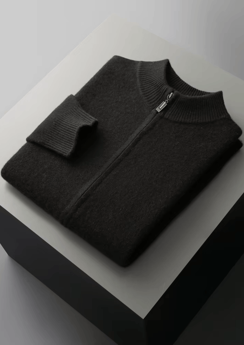 PURE EXTRA-FINE MERINO WOOL ZIPPER CARDIGAN