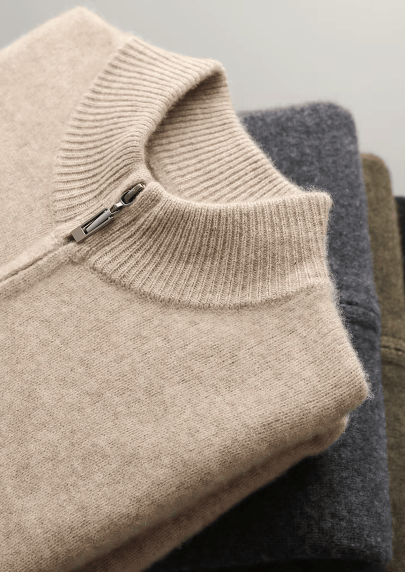 PURE EXTRA-FINE MERINO WOOL ZIPPER CARDIGAN