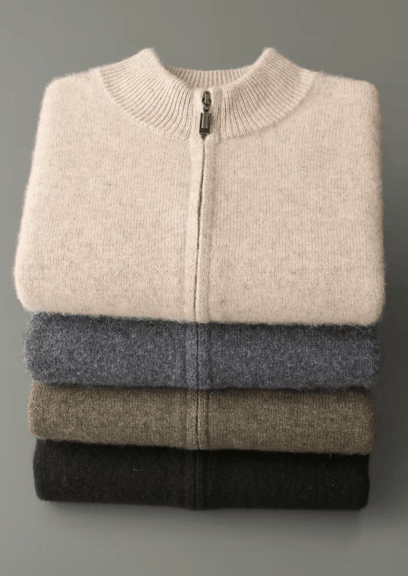 PURE EXTRA-FINE MERINO WOOL ZIPPER CARDIGAN