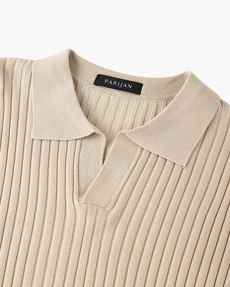 Knit Open Collar Polo