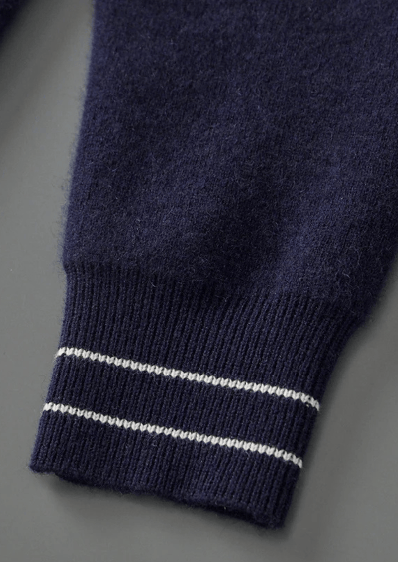 PURE EXTRA-FINE MERINO WOOL TWO-TONE POLO CARDIGAN