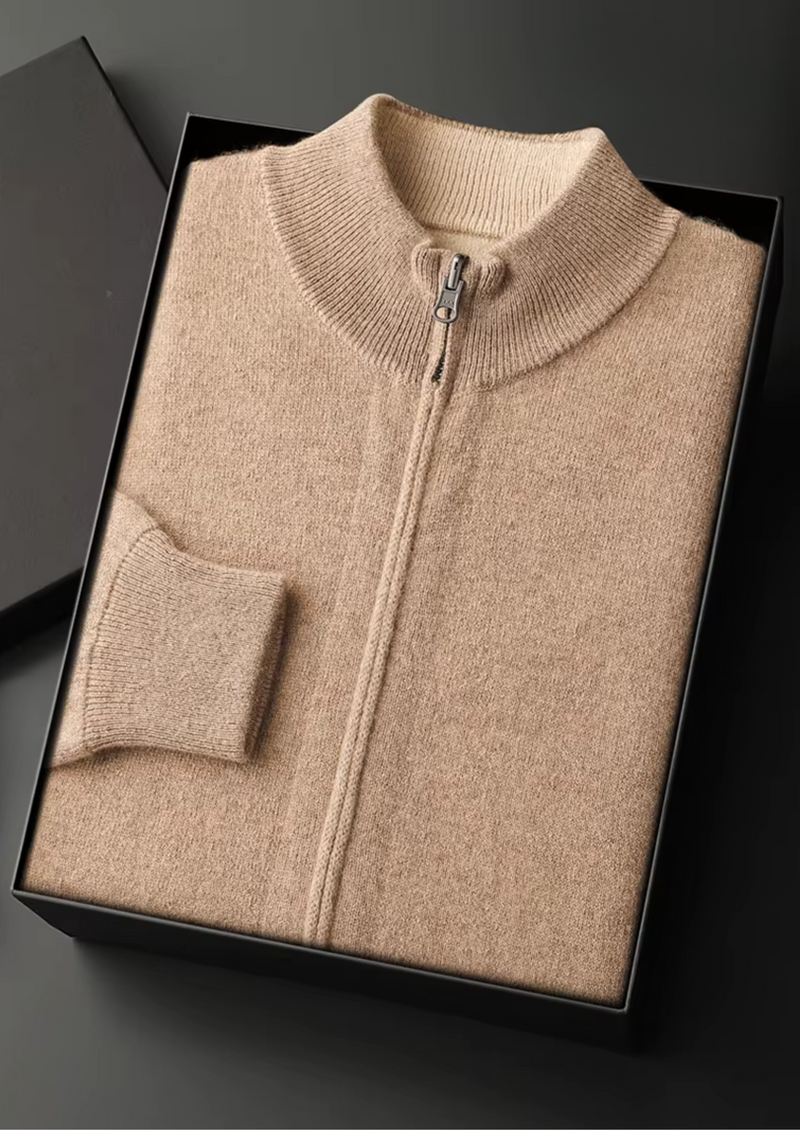 PURE EXTRA-FINE MERINO WOOL ZIP CARDIGAN