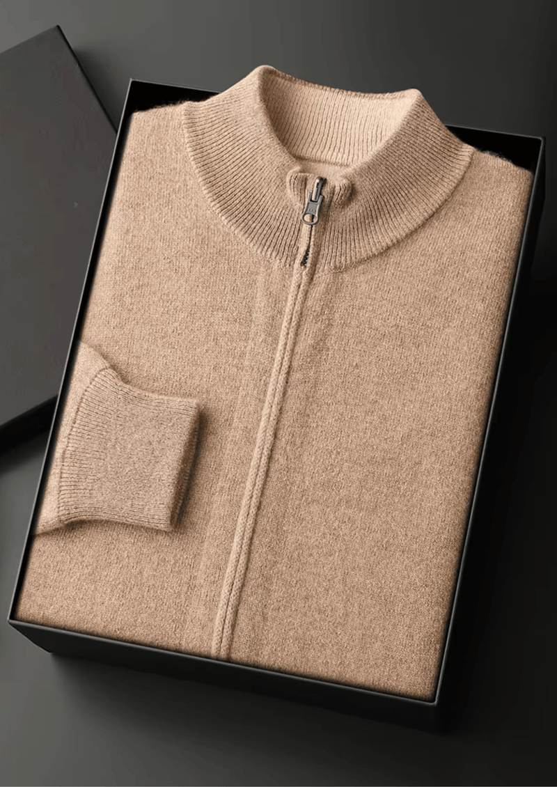 PURE EXTRA-FINE MERINO WOOL ZIP CARDIGAN