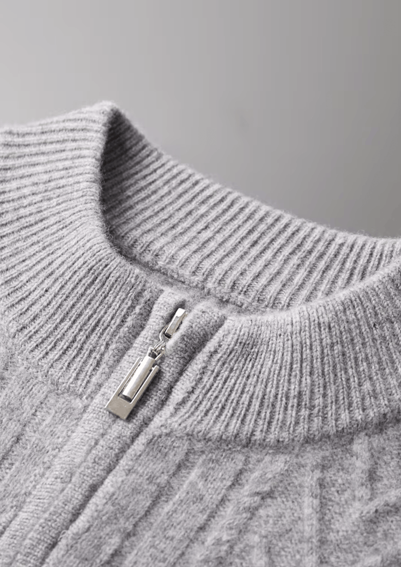 Pure Extra-Fine Merino Wool Patterned Zip Cardigan