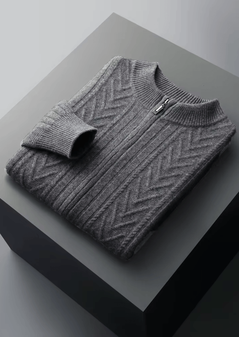 Pure Extra-Fine Merino Wool Patterned Zip Cardigan