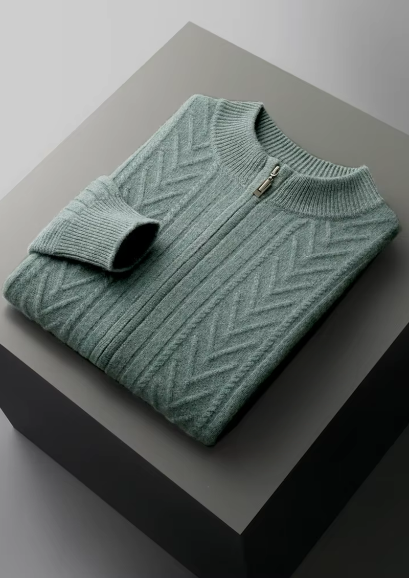 Pure Extra-Fine Merino Wool Patterned Zip Cardigan