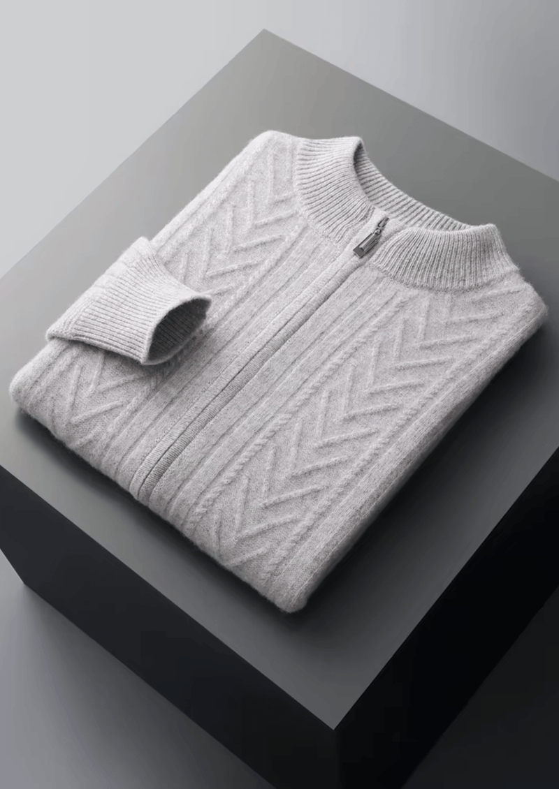 Pure Extra-Fine Merino Wool Patterned Zip Cardigan