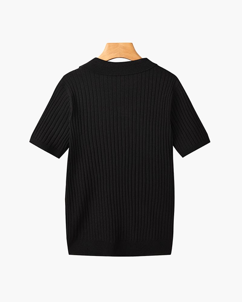 Knit Open Collar Polo