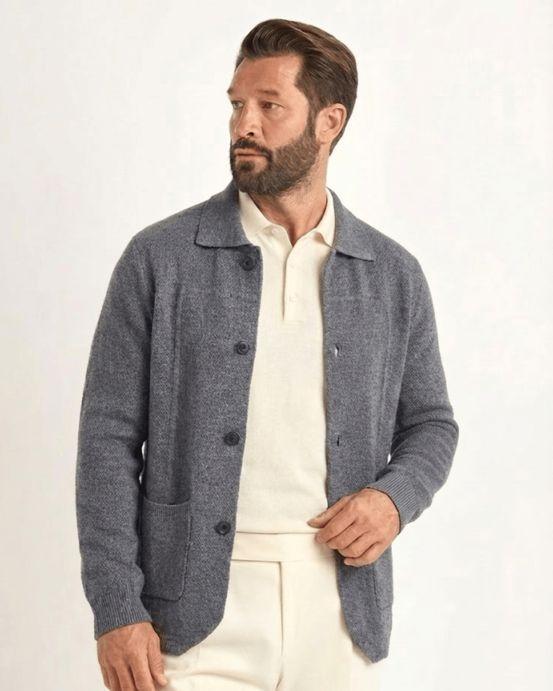 PURE EXTRA-FINE MERINO WOOL BUTTON OVERSHIRT