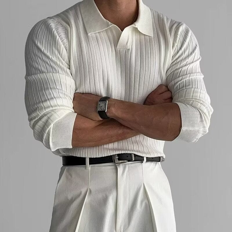 Ribbed V-Neck Polo