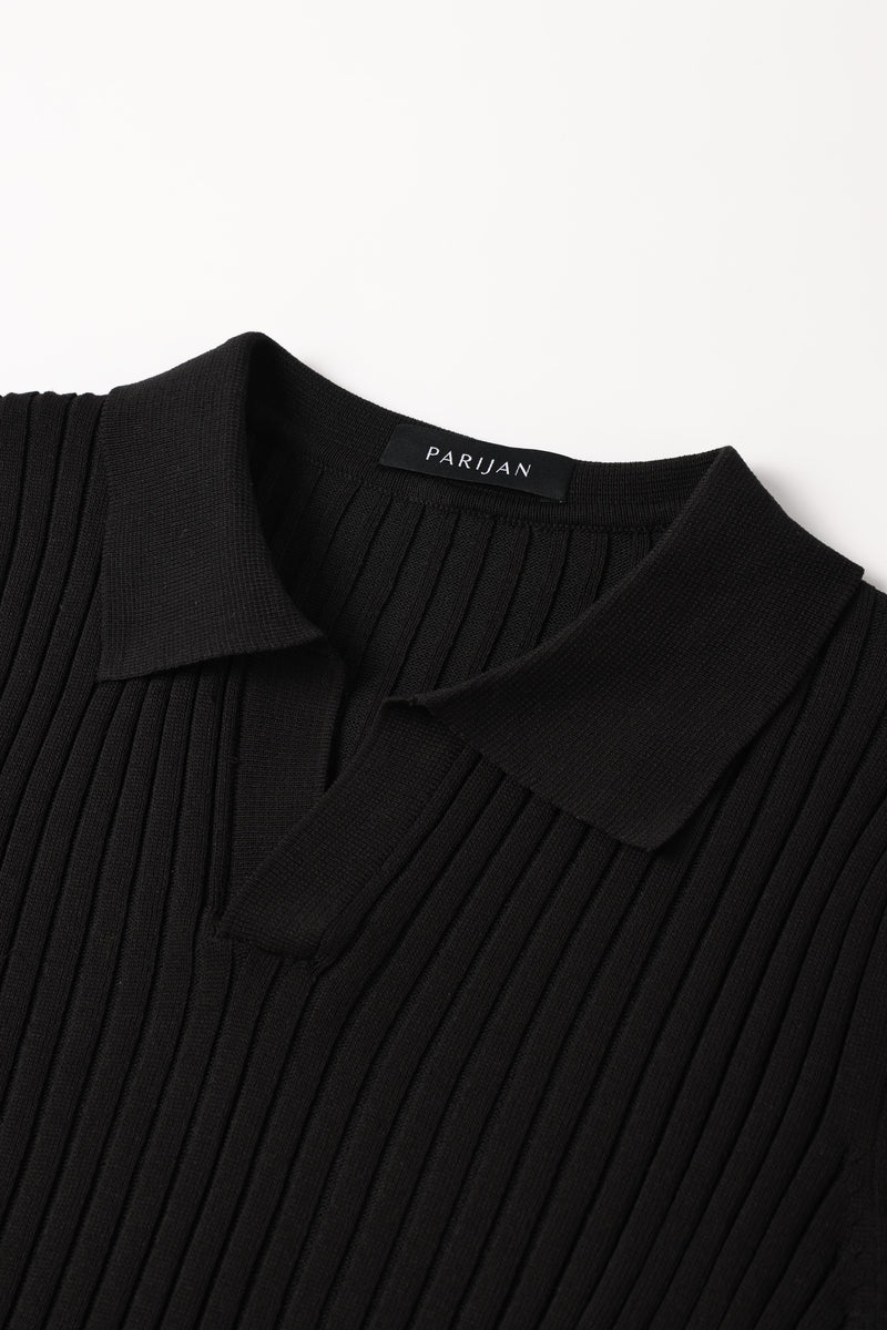 Knit Open Collar Polo
