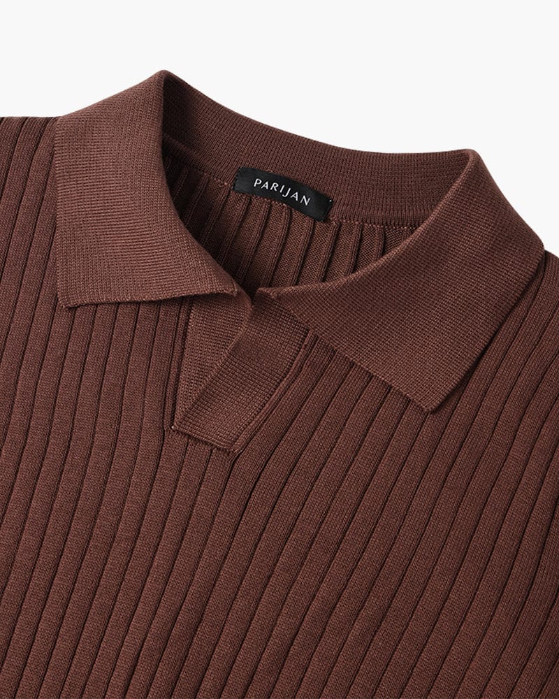 Ribbed V-Neck Polo