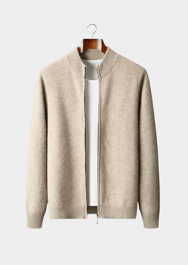 PURE EXTRA-FINE MERINO WOOL ZIPPER CARDIGAN