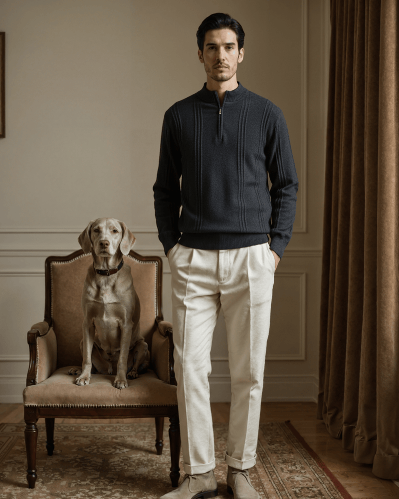 100% Cashmere Ribbed Half Zip
