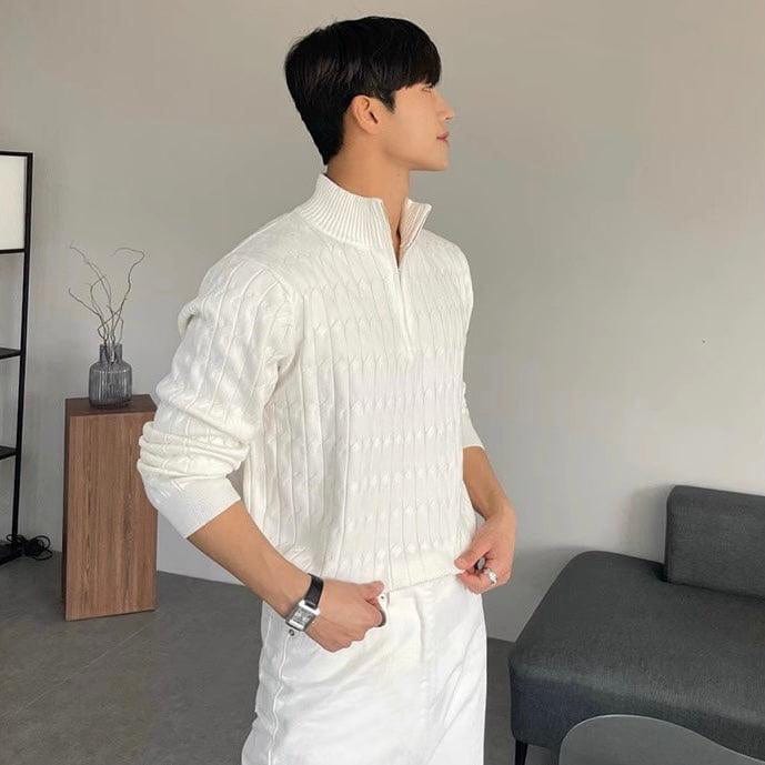 Textured Knit Half Zip Sweater