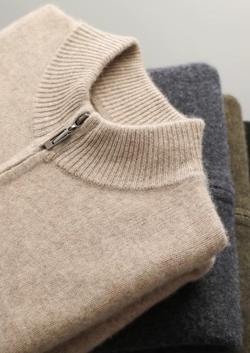 PURE EXTRA-FINE MERINO WOOL ZIPPER CARDIGAN