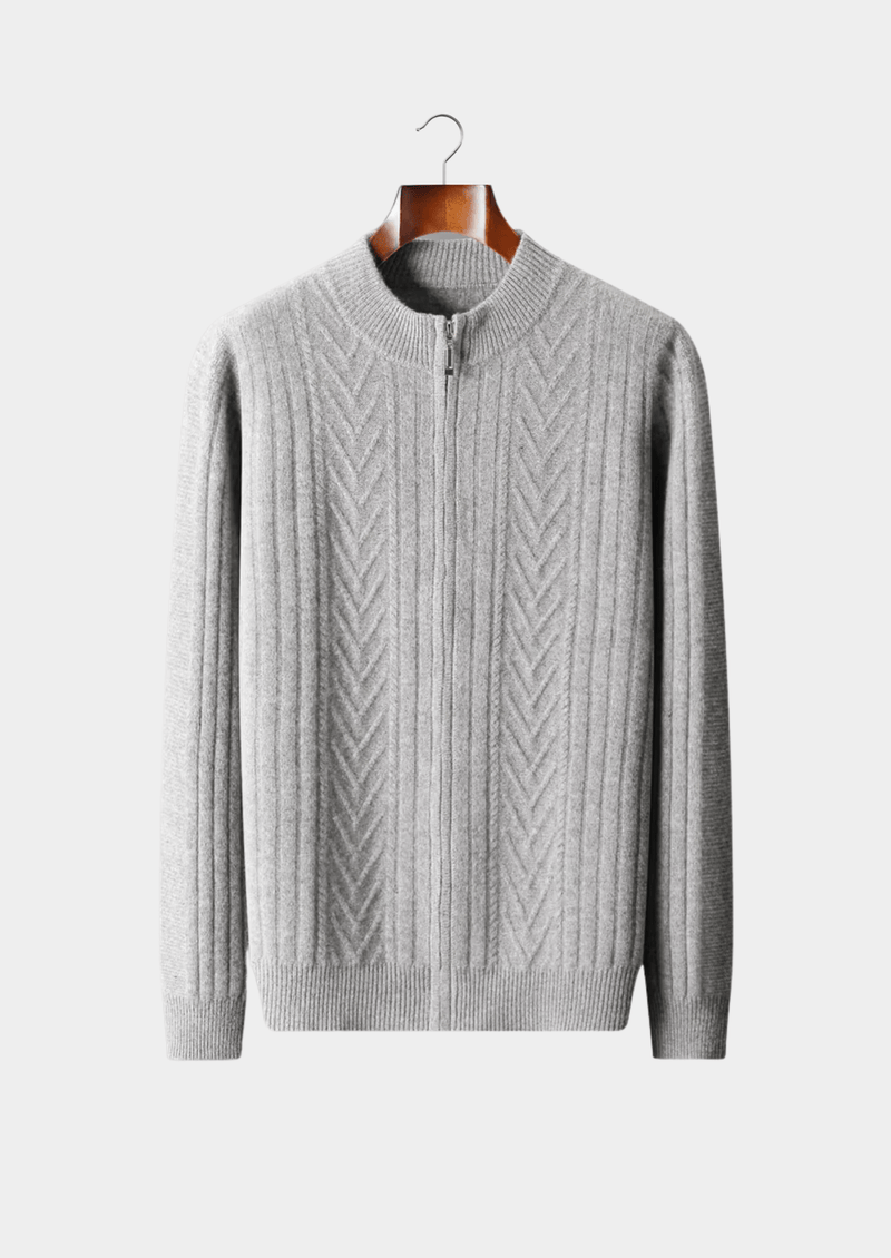 Pure Extra-Fine Merino Wool Patterned Zip Cardigan