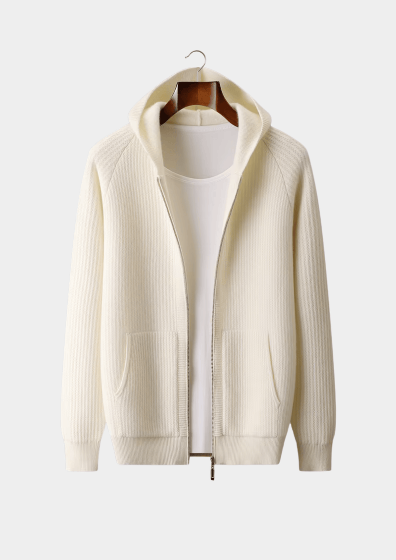 PURE EXTRA-FINE MERINO WOOL RIBBED ZIPPER HOODIE