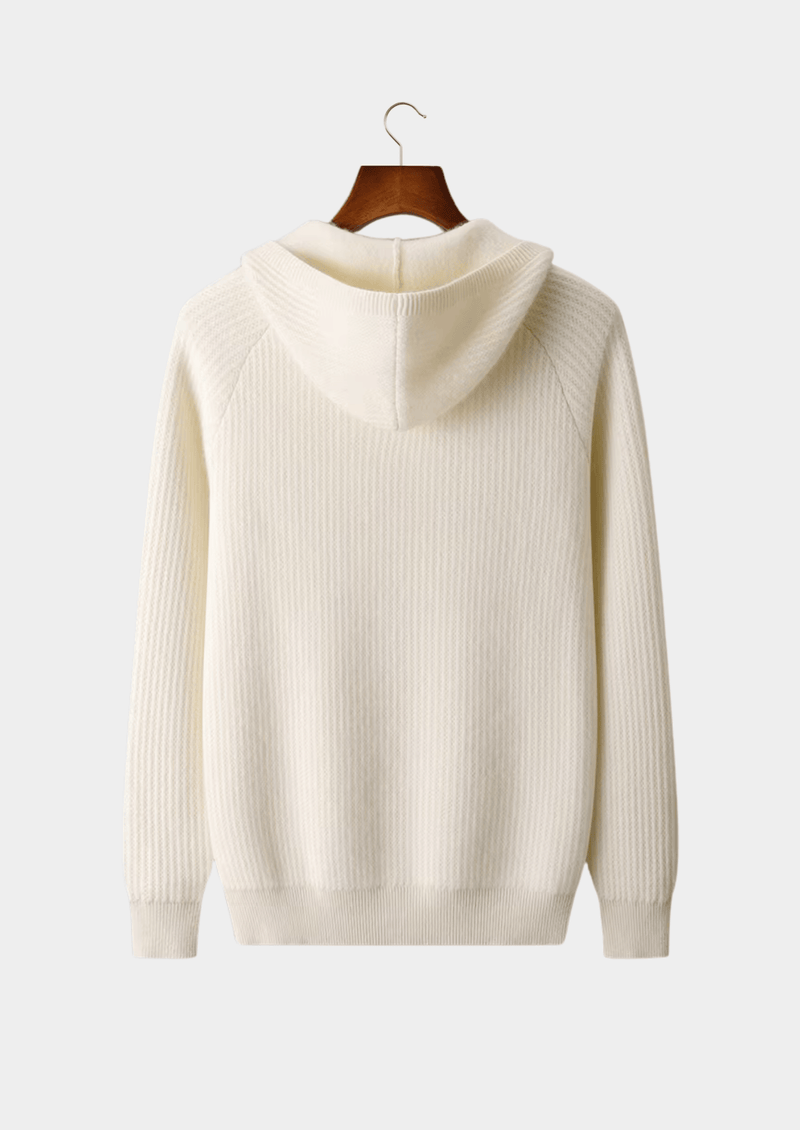 PURE EXTRA-FINE MERINO WOOL RIBBED ZIPPER HOODIE