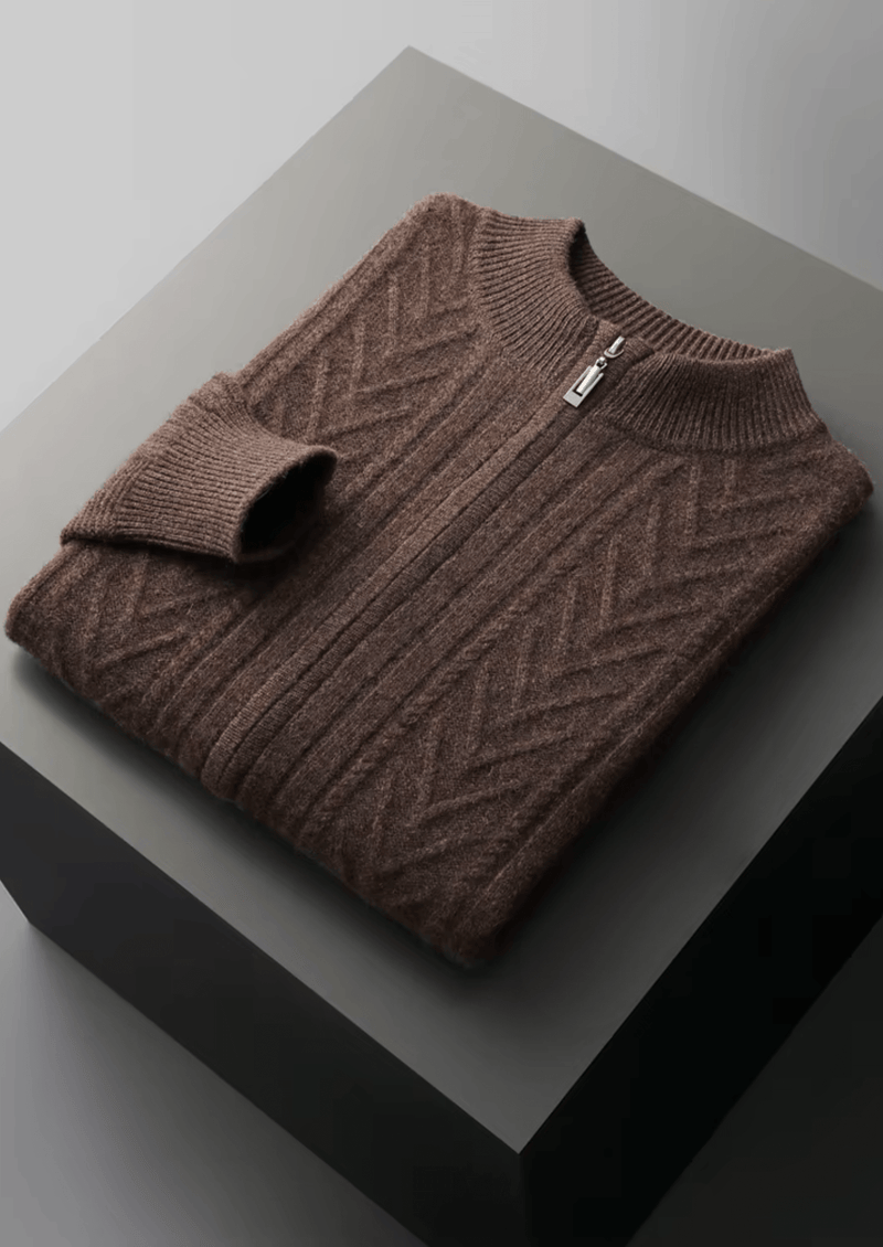 Pure Extra-Fine Merino Wool Patterned Zip Cardigan