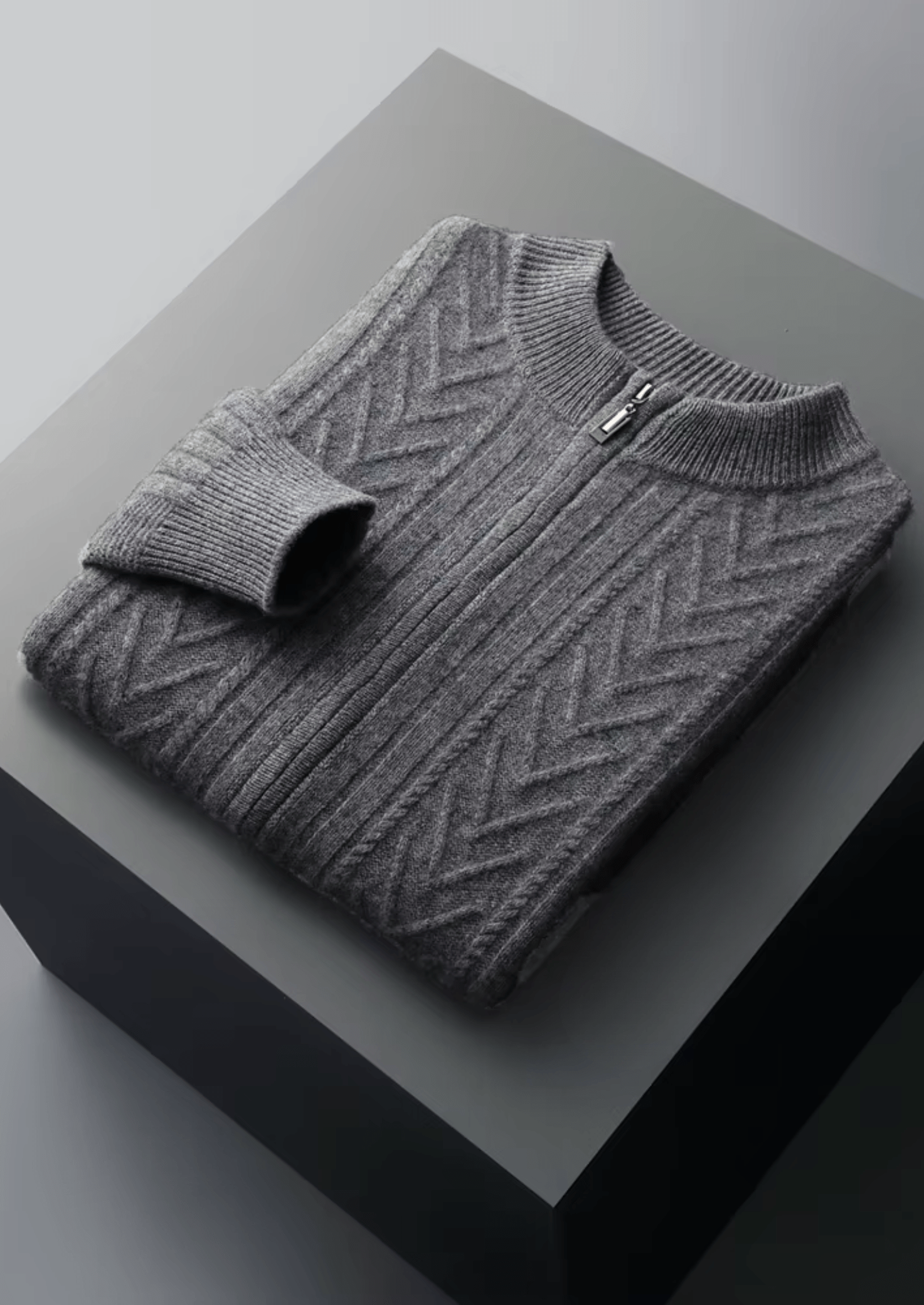 Pure Extra-Fine Merino Wool Patterned Zip Cardigan