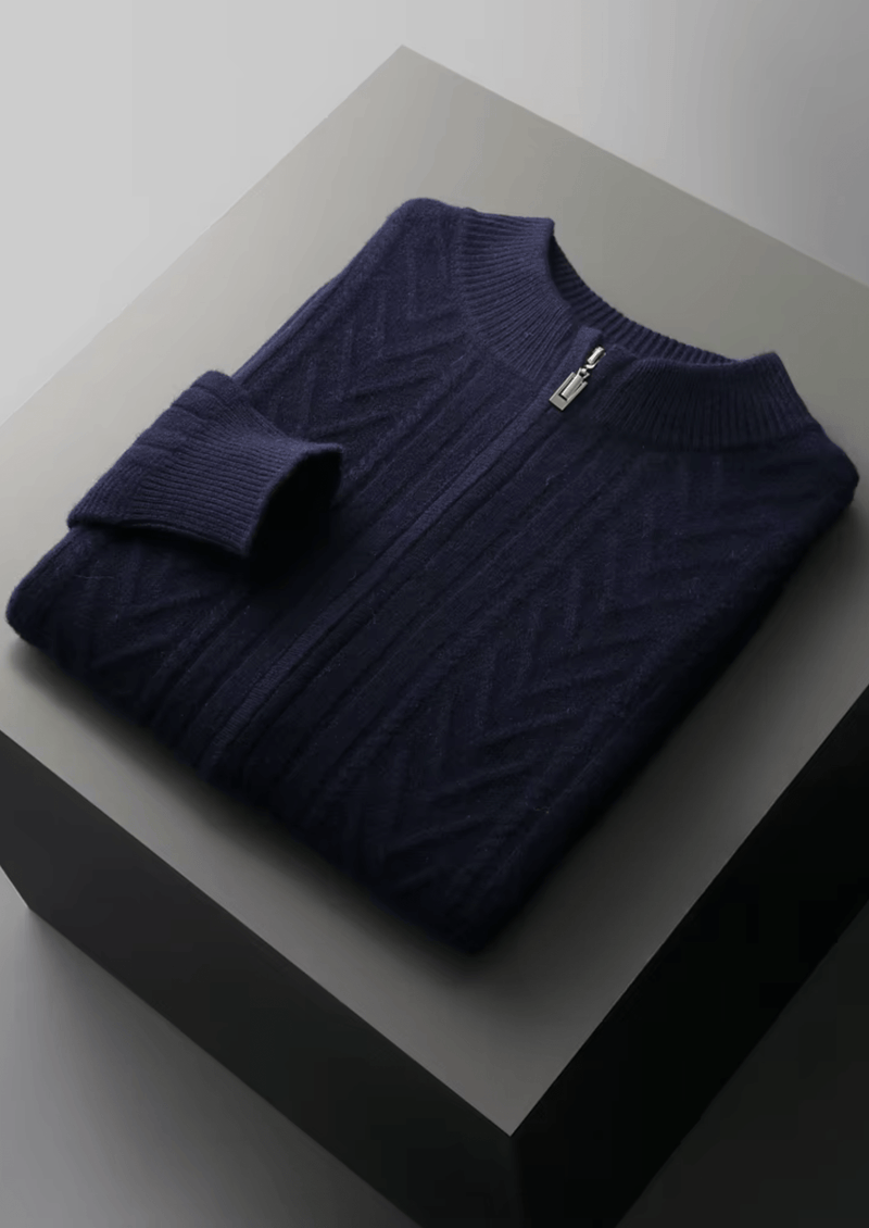 Pure Extra-Fine Merino Wool Patterned Zip Cardigan