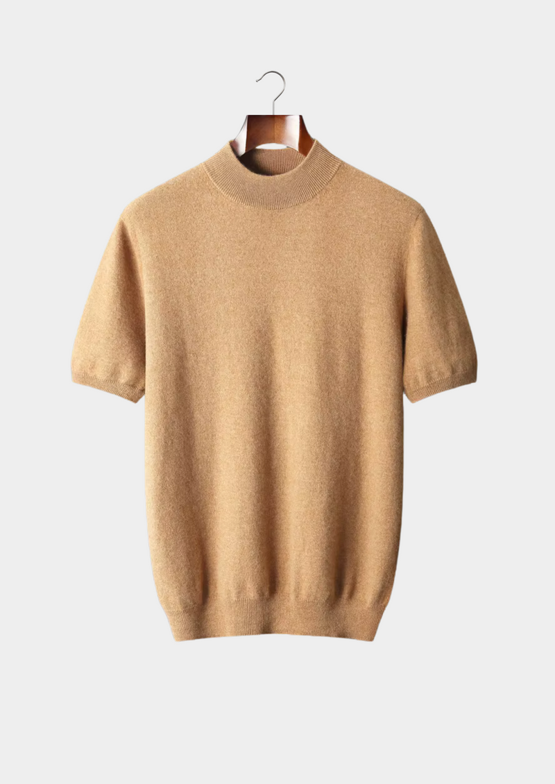 Premium Cashmere Mock Neck T-Shirt