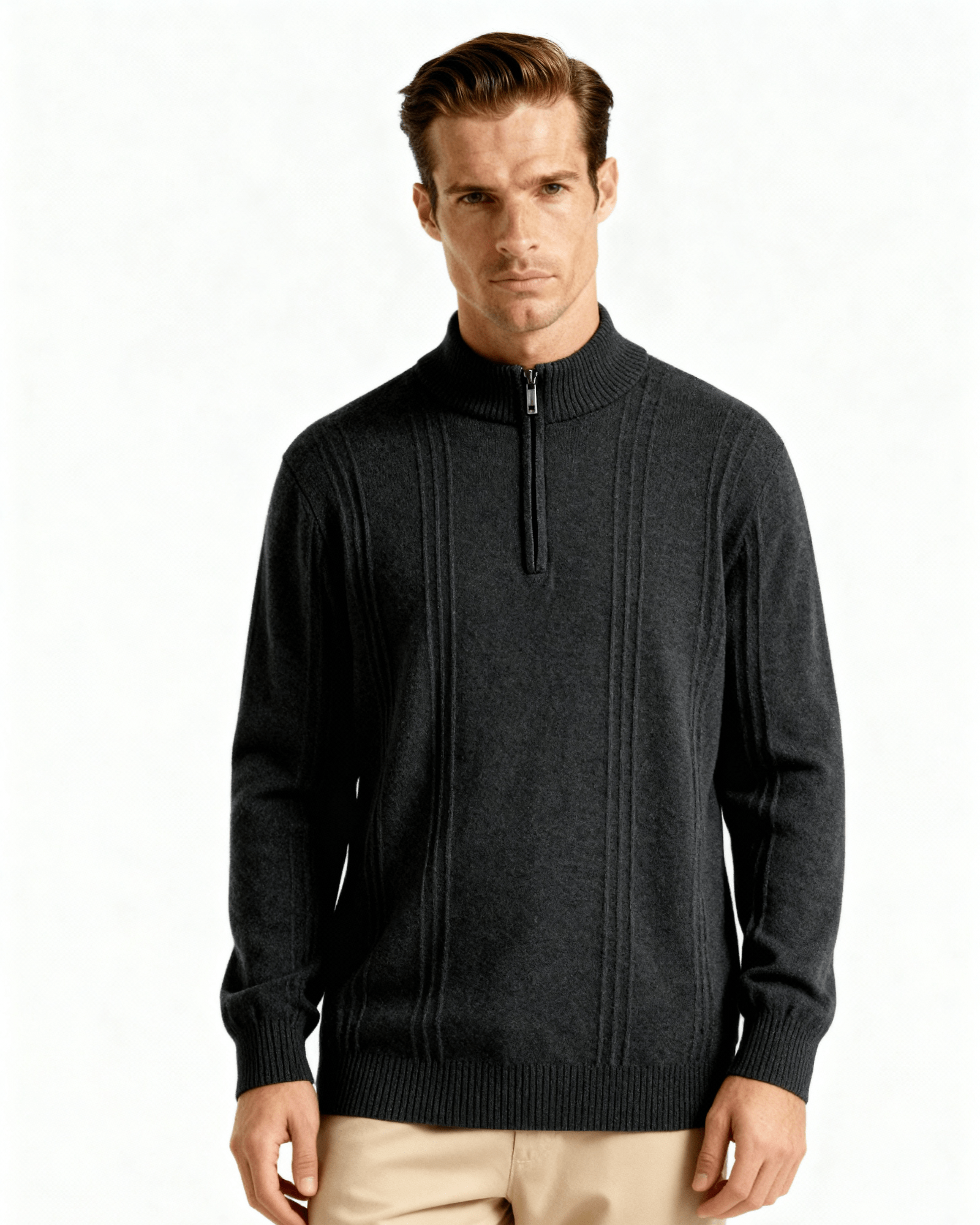 100% Cashmere Ribbed Half Zip